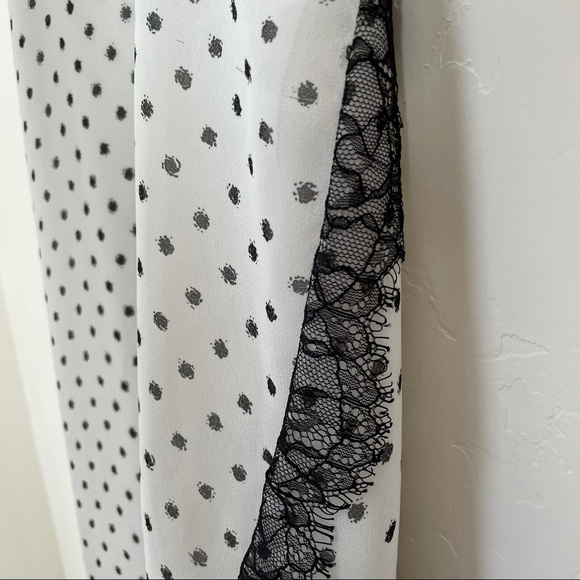 BCBGeneration Y2K Lace Trimmed Casual White Black Dot Sleeveless Mini Dress - Picture 4 of 14